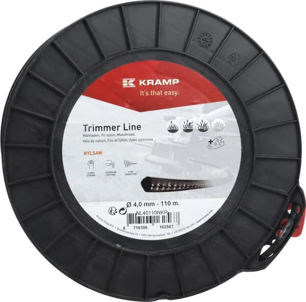Kramp - NL40110NKR - Trimmer-Schnur Diameter 4 mm 110 m Quadratisch Nylsaw Schwarz Kramp