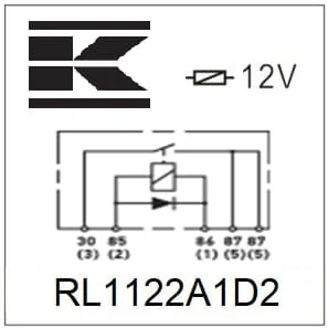 Kramp - RL1122A1D2 - Mini-Relais 12V, Doppelter Schliesser, 2x20A, Diode, Ohne Halter