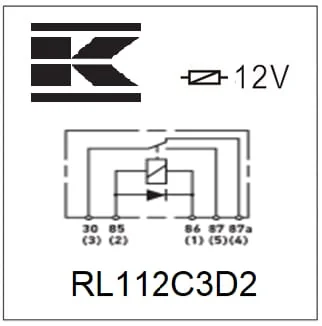 Kramp - RL112C3D2 - Mini-Relais 12V, Wechsler, 30A/40A, Diode, Mit Halter