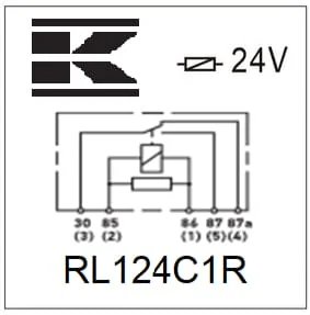 Kramp - RL124C1R - Mini-Relais 24V, Umschaltkontakt, 30A/40A, Mit Widerstand, Ohne Halter