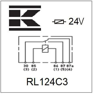 Kramp - RL124C3 - Mini-Relais 24V, Umschaltkontakt, 30A/40A, Mit Halter