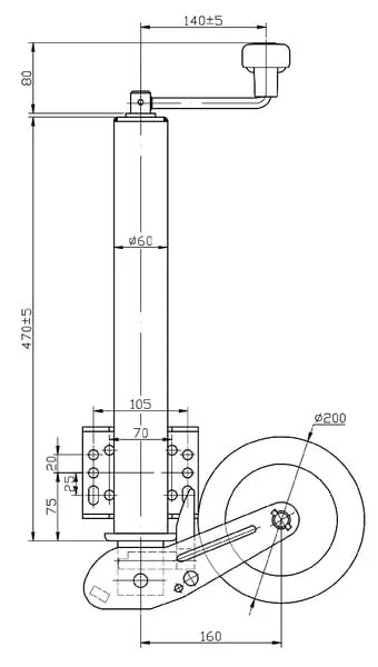 Kramp - STR1626 - Stuetzrad Automatisch Faltend + Einstellbar