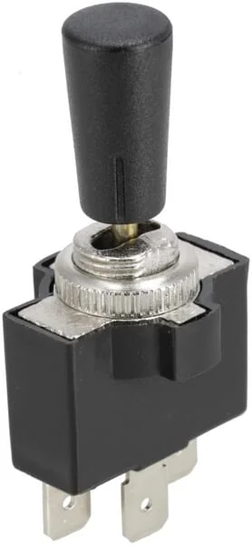 Kramp - SW10012KR - Kippschalter, Ein-Aus-Ein, 12-24VDC, 10A, 125-250VAC, 2A, 3-Polig, Flachsteckanschluesse, Metallmutter, Kunststoffkappe