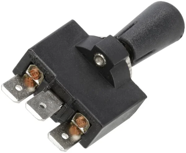 Kramp - SW10012KR - Kippschalter, Ein-Aus-Ein, 12-24VDC, 10A, 125-250VAC, 2A, 3-Polig, Flachsteckanschluesse, Metallmutter, Kunststoffkappe