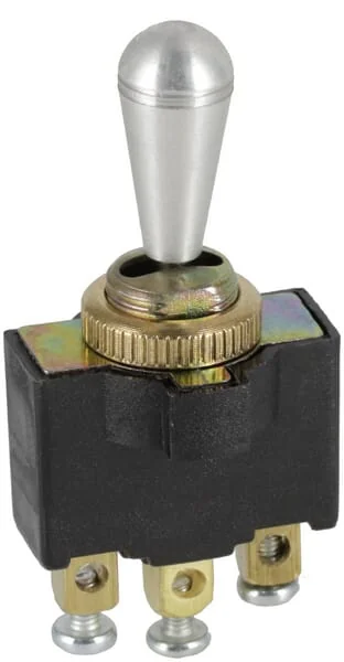 Kramp - SW10013KR - Kippschalter, Ein-Aus-Ein, 12-24VDC, 10A, 125-250VAC, 2A, 3-Polig, Schraubanschluesse, Metallmutter, Metallkappe