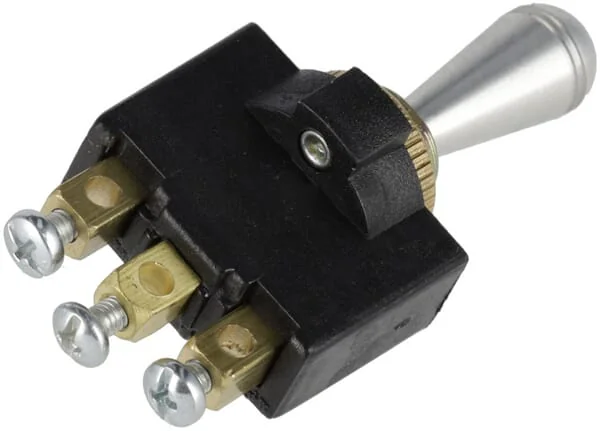 Kramp - SW10013KR - Kippschalter, Ein-Aus-Ein, 12-24VDC, 10A, 125-250VAC, 2A, 3-Polig, Schraubanschluesse, Metallmutter, Metallkappe
