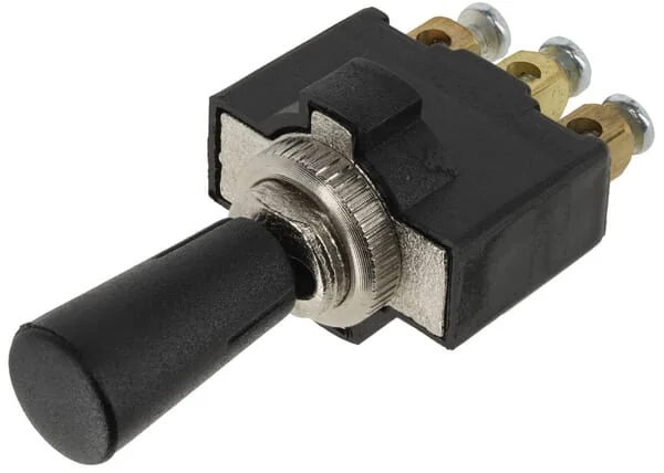 Kramp - SW10014KR - Kippschalter, Ein-Aus-Ein, 12-24VDC, 20A, 125-250VAC, 2A, 3-Polig, Schraubanschluesse, Metallmutter, Kunststoffkappe