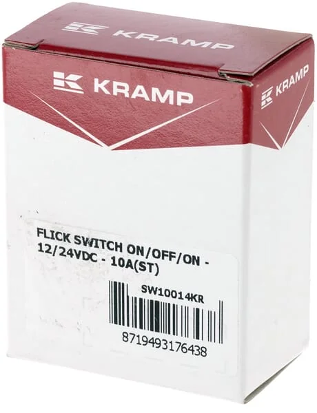 Kramp - SW10014KR - Kippschalter, Ein-Aus-Ein, 12-24VDC, 20A, 125-250VAC, 2A, 3-Polig, Schraubanschluesse, Metallmutter, Kunststoffkappe