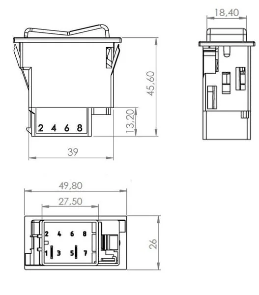Kramp - SW10017KR - Wippschalter, I-0, Ein-Aus, 12/24V, 4-Polig, Standortbeleuchtung, Mit Gluehlampe