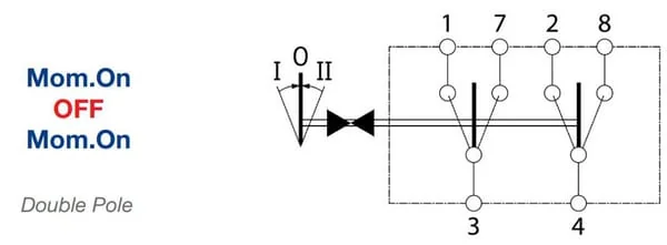Kramp - SW10019KR - Wippschalter, (I)-0-(II), Moment-Aus-Moment, 12V Oder 24V, 8-Polig, Funktionsbeleuchtung, Mit Gluehlampe