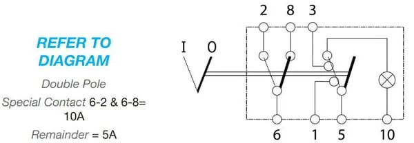 Kramp - SW10020KR - Wippschalter, I-0, Ein-Aus, 12V, 7-Polig, Funktionsbeleuchtung, Mit Gluehlampe