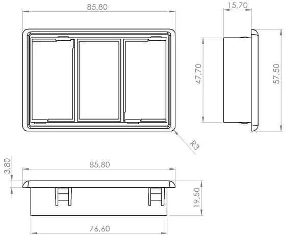 Kramp - SW10023KR - Montagerahmen Fuer Wippschalter, Oben, 3-Fach