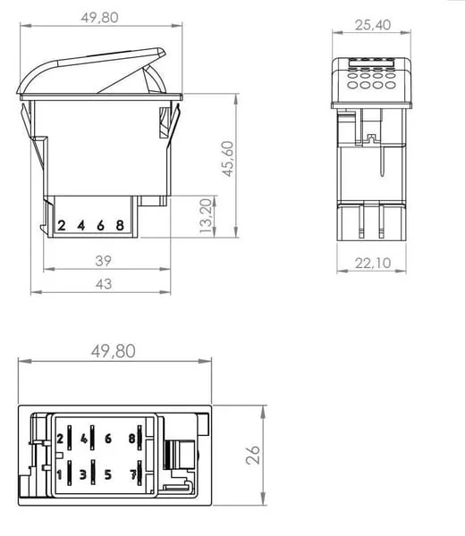 Kramp - SW10029KR - Kippschalter, (I)-0-II, 8-Polig, Funktionsbeleuchtung, Mit Gluehlampe