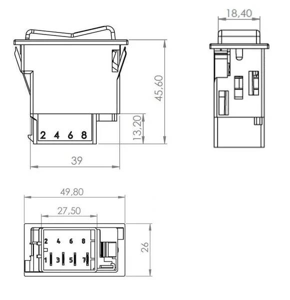 Kramp - SW10032KR - Kippschalter, II+I-0, Aus-Ein-Ein, 6-Polig, Stellungsbeleuchtung, Mit Gluehlampe