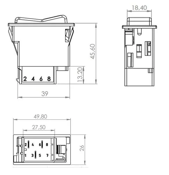 Kramp - SW10033KR - Kippschalter, II+I-0, Aus-Ein-Ein, 12/24V, 5-Polig, Funktionsbeleuchtung, Mit Gluehlampe