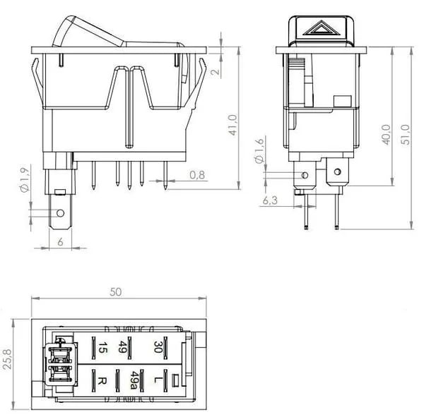 Kramp - SW10037KR - Kippschalter, I-0, 12V, 7-Polig, Warnblinkanlage