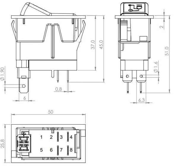 Kramp - SW10050KR - Kippschalter, I-0, Aus-Ein, 12V, 4-Polig, Zusatzscheinwerfer