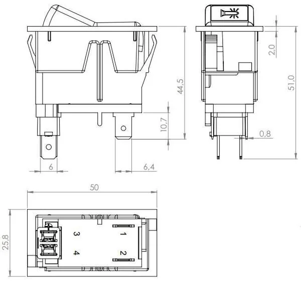 Kramp - SW10055KR - Wippschalter, I-0, Aus-Ein, 12V, 2-Polig, Rundumkennleuchte