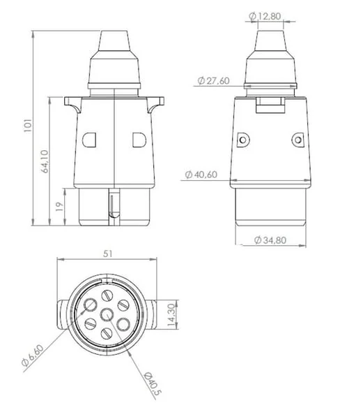 Kramp - TR00001KR - Anhängerstecker 7-Polig Kunststoff 12V Schraubklemmen