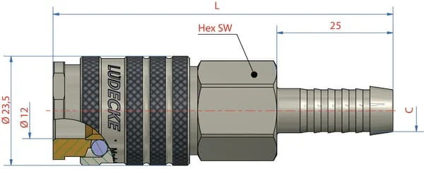 Lüdecke - ESI9T - Schnellkupplung Mit 9mm Schlauchstutzen