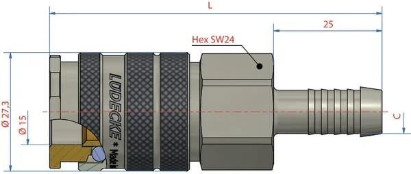 Lüdecke - ESIG19T - Schnellkupplung Mit 19mm Schlauchstutzen