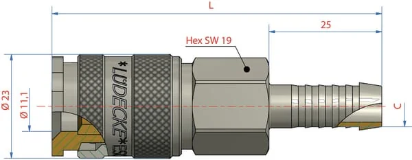 Lüdecke - ESOI10T - Schnellkupplung mit 10 mm Schlauchstutzen