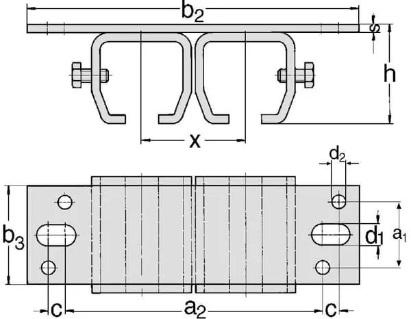 Mea - TB333050 - Deckenhalterung fuer Doppelschiene Gr.2