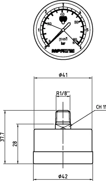 MP Filtri - MP9VRP01 - Visuelles Manometer Hinten 1,4 Bar MPF/MPT/MPFX/MPTX/MPS