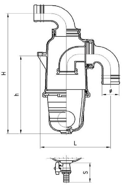 MZ - 0050024C - Siphon, Umgeknickt, 50mm