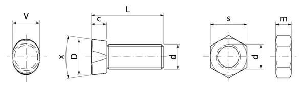 Non Branded - 27004112N - Flachkopfschrauben Mit Kegelkopf Und Muttern