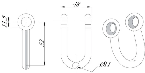 Non Branded - BH2450 - U-Messerhalter Diameter 11 mm 48x52 mm, Geeignet Fuer Ferri