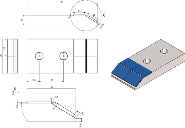 Non Branded - CP112C - Pflugspitze 145x75x20 mm Hartmetall Gerade 2 Loecher
