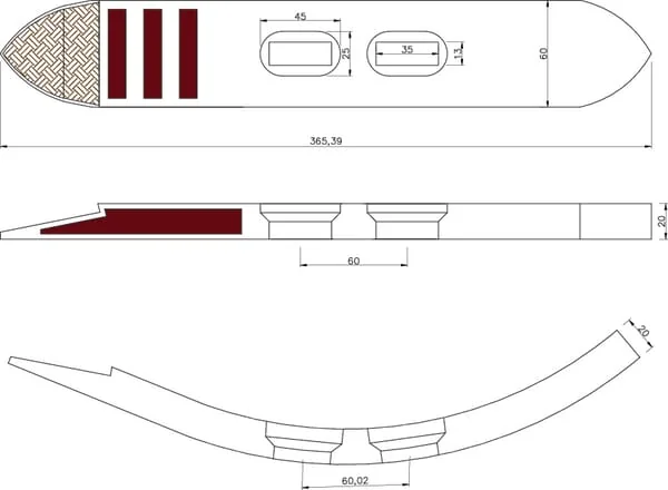 Non Branded - CP666CN - Kultivatorspitze 360x60x20mm, Gehaertet, Gebogen, 2 Loecher