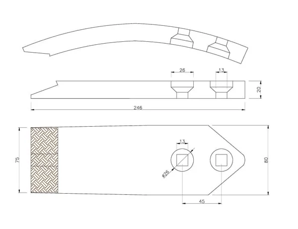 Non Branded - H2212540CN - Kultivatorzinke 246x80x20 mm Gehaertet Gebogen 2 Loecher Geeignet Fuer Kuhn