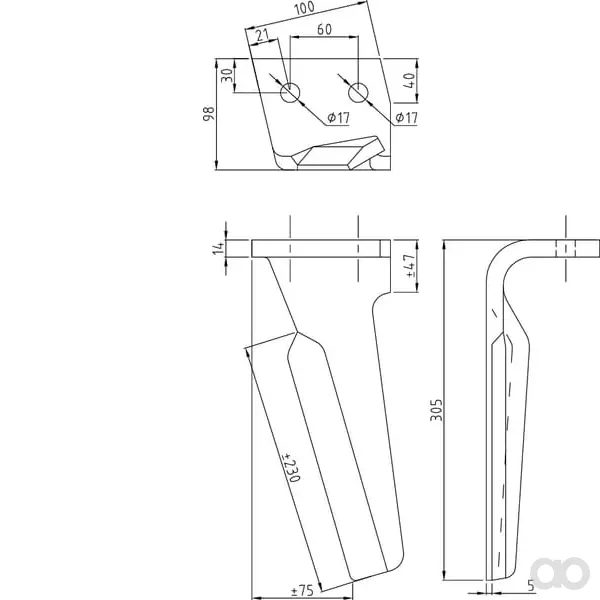 Non Branded - KE6700 - Messerschar Für Kreiselegge Links, Länge 305 mm, Geeignet Für Alpego