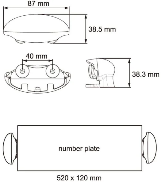 Non Branded - LA26256 - Kennzeichenleuchte 5W, Oval, 12/24V, Klar, Aufgeschraubt, 87x38x39mm – Hinten