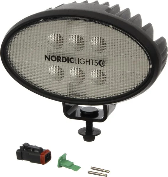 Nordic Lights - 988303B - Arbeitsscheinwerfer LED, 39W, 3600lm, Oval, 12/24V, Weiss, Schraubbefestigung, 160x95x118mm, Deutsch 2-Polig, Wide Flood, 6 LEDs, Sato GO 625 Nordic Lights