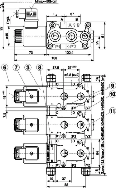Poclain - 6KVH1024VFL - Steuerventil 6/2, 1/2 24VDC, Flanschkompatibel