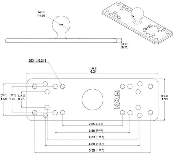 RAM® Mounts - RAMB111B - Montageplatte 2"x 6,25"