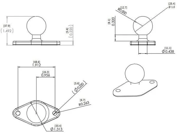 Ram mounts - RAMB238 - Quadratische Montagehalterung