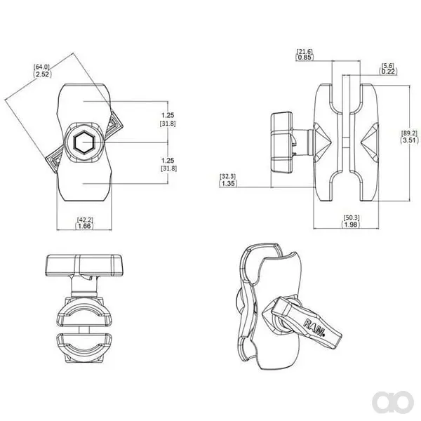 Ram mounts - RAMC201B - Klemme C 90mm