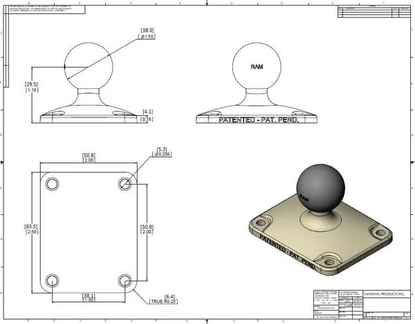 Ram mounts - RAMC202U225 - Montageplatte 2x2 1/2 C