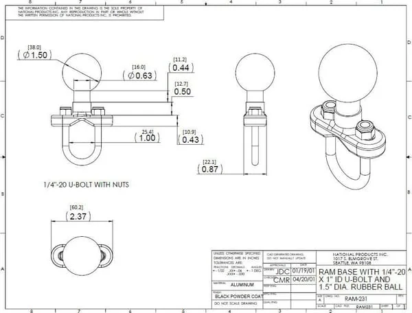 RAM Mounts - RAMC231 - Montagetraeger 1/2"1" C