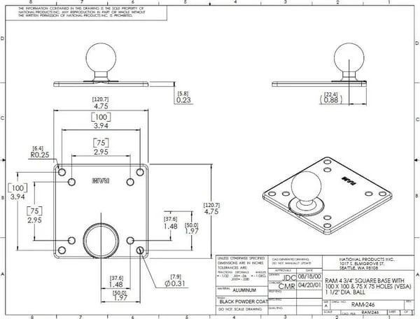 RAM Mounts - RAMC246U - Montageplatte 100x100 C