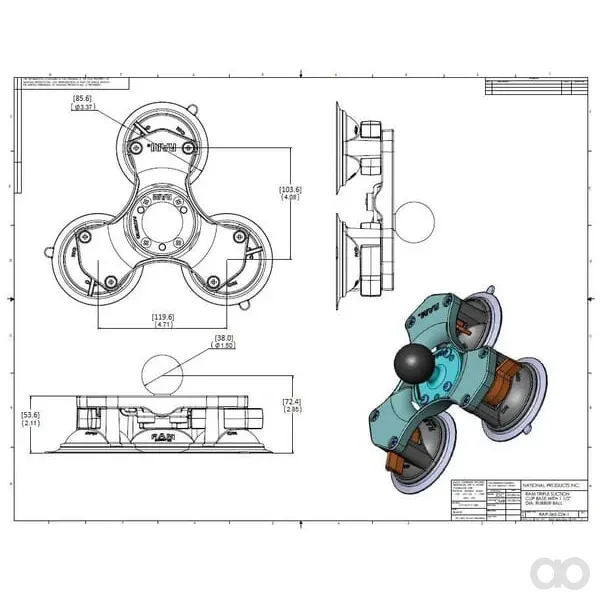 Ram mounts - RAMC365224 - C-Halterung mit 3 Saugnapfen