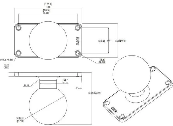 Ram mounts - RAMD202U24 - Quadratische Halterungsbasis
