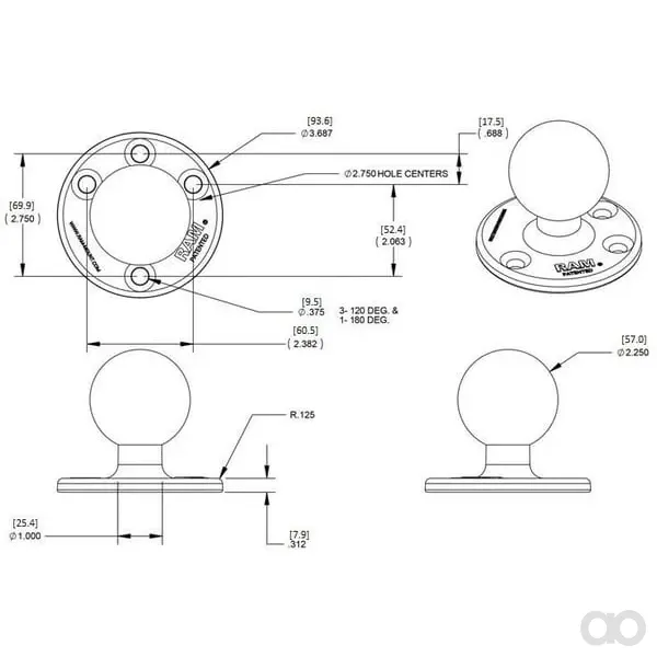 Ram mounts - RAMD202U - Runde Halterungsbasis