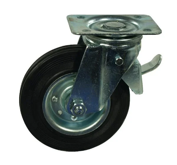 Ro Carr - WH600100 - Lenkrolle Gummi Diameter 100x30mm Feststeller Flanschplatte 100x80mm Belastung 90kg