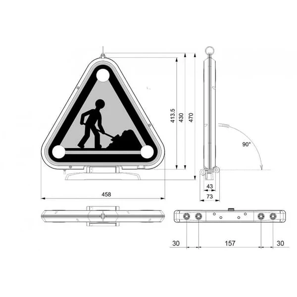 Sacex - 2090L51200 - Dreieck Mit Drei LED Blitzleuchten 10-30V 500 mm, Klasse I, 3 m Kabel, Manuelle Hebung