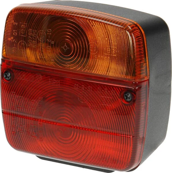 Sacex - LA11003 - Heckleuchte Quadratisch, 12/24V, Rot/Bernstein, Verschraubt, 105x100x52mm – Rechts
